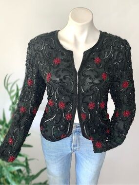 Vintage Silk Sequin Beaded Evening Jacket Cardigan